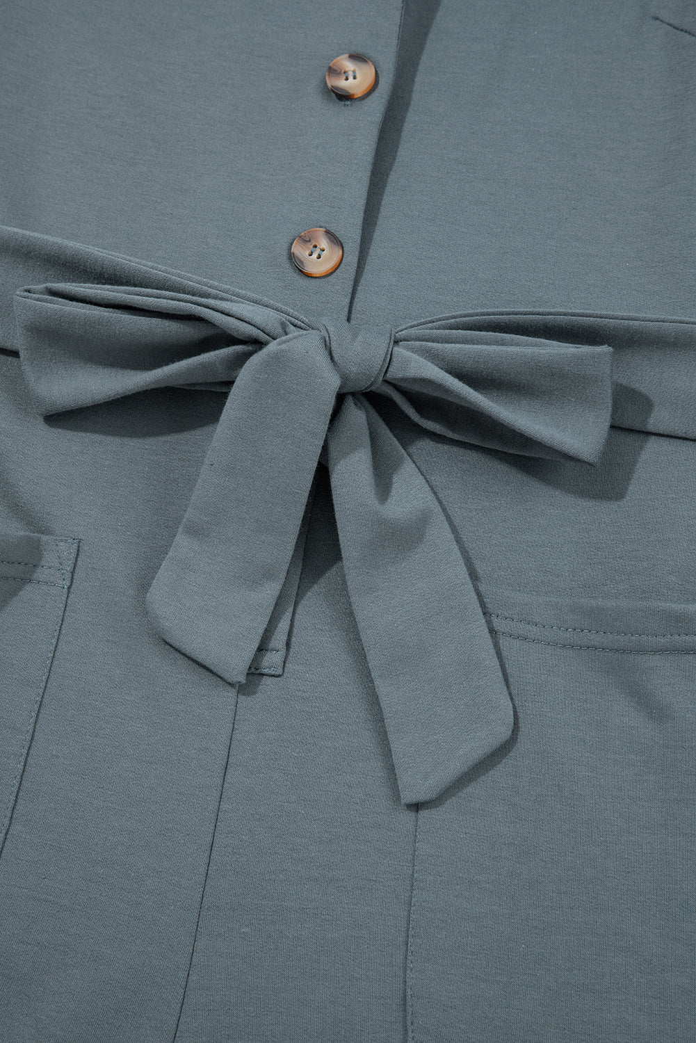 Blue Dolman Button Belted V Neck Wide Leg Pocketed Jumpsuit