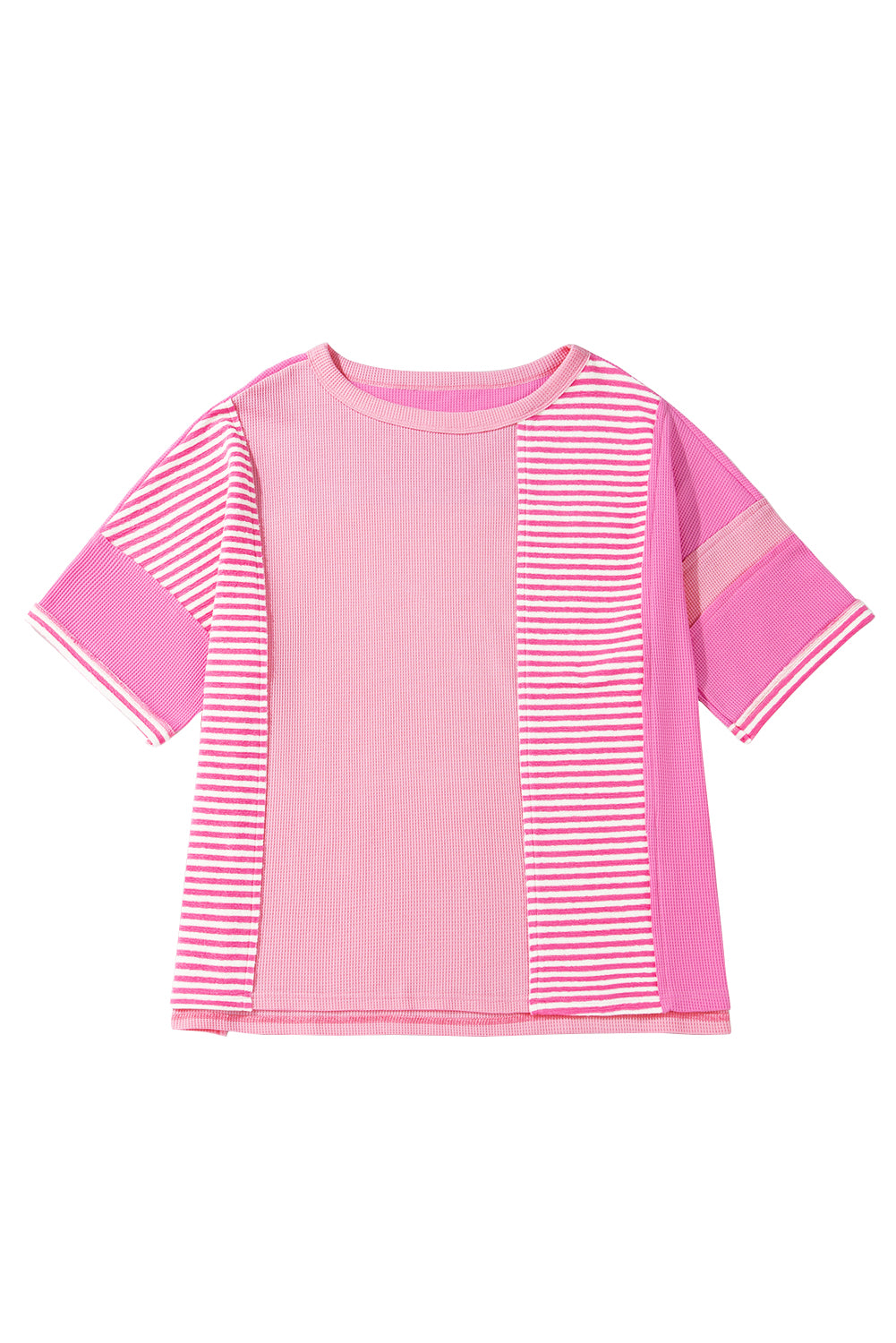 Pink Stripe Patchwork Colorblock Plus Size T Shirt