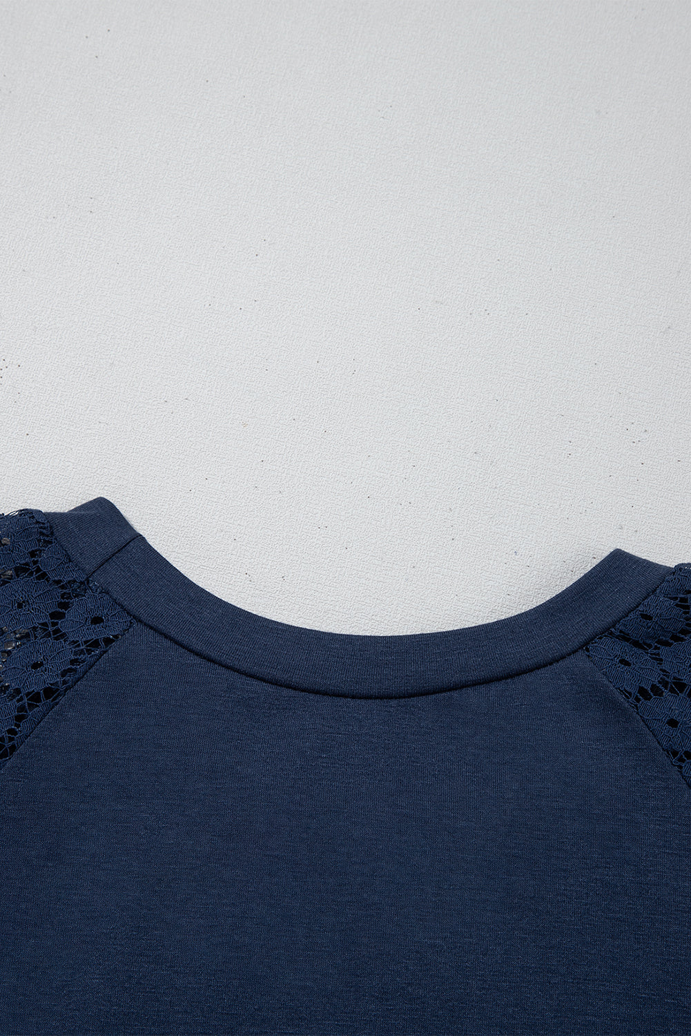 Navy Blue Contrast Lace Raglan Sleeve Pleated Detail Shift Dress
